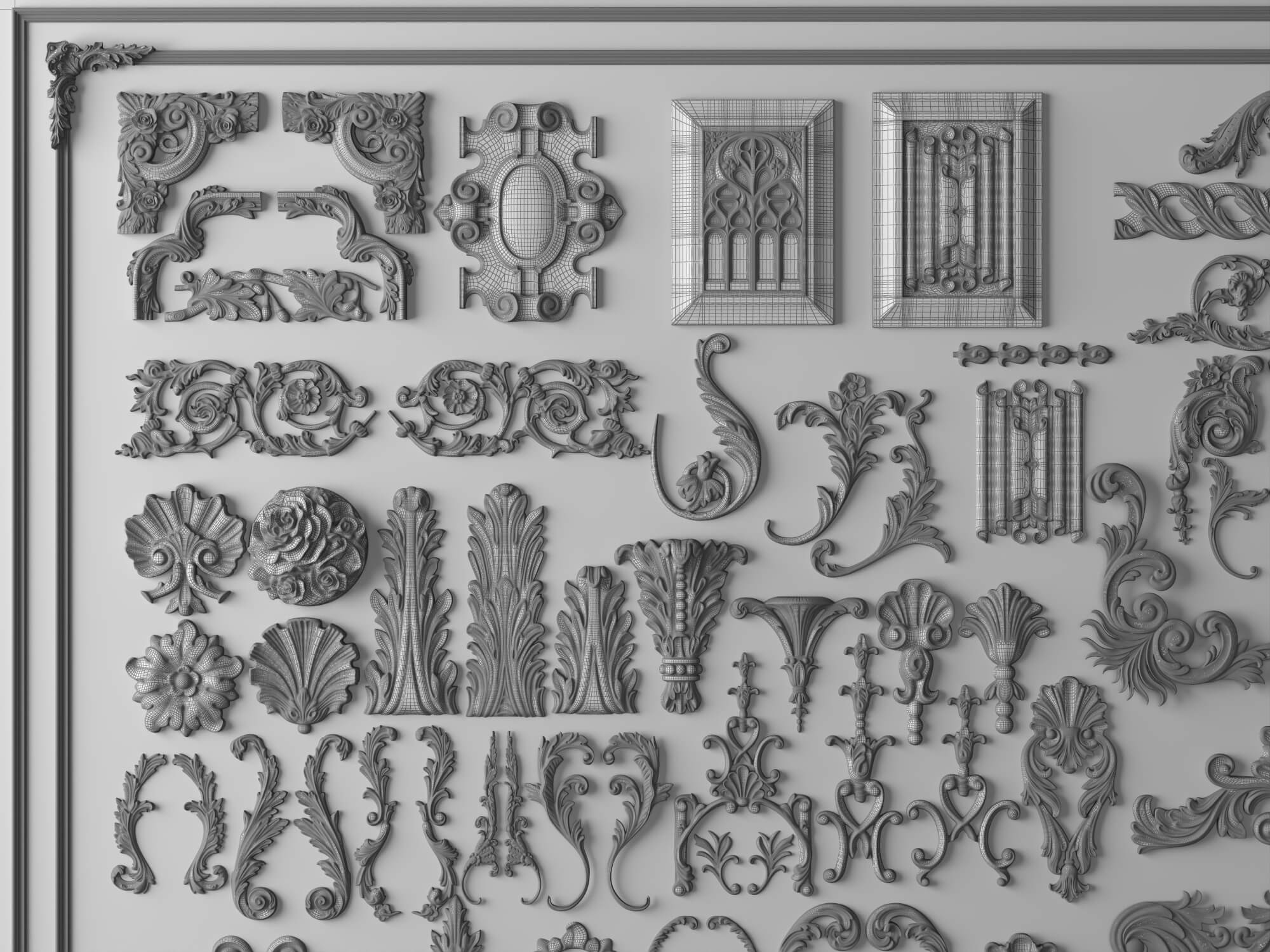 Ornate Plaster Decorative Molding and Carving Pack 3D Model