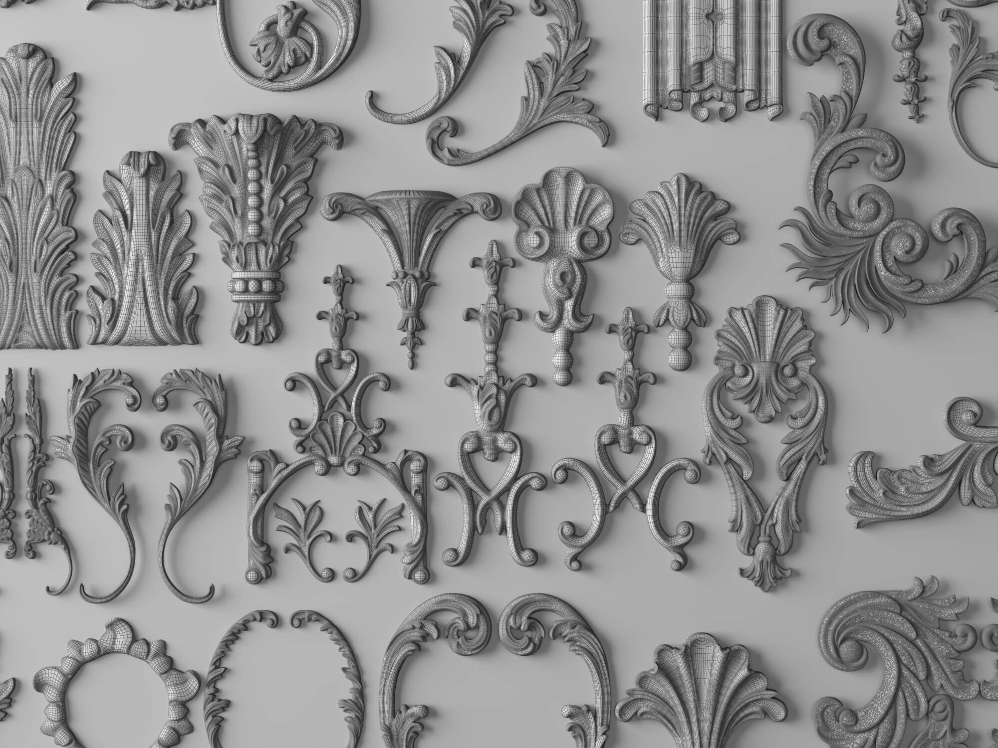 Ornate Plaster Decorative Molding and Carving Pack 3D Model