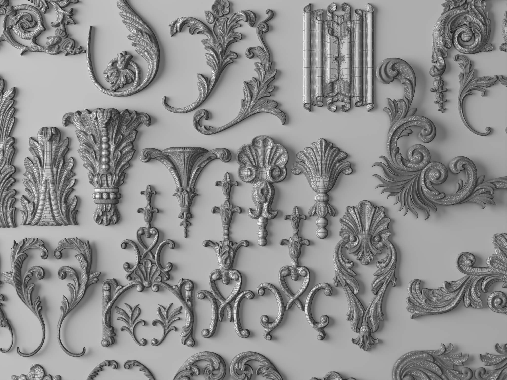 Ornate Plaster Decorative Molding and Carving Pack 3D Model