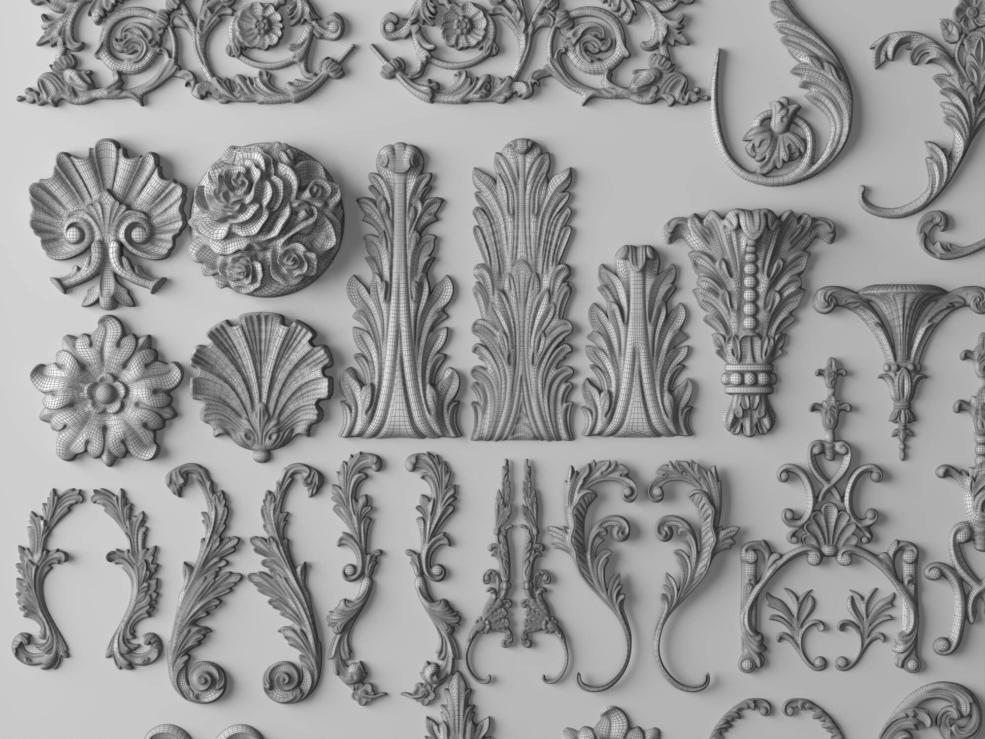 Ornate Plaster Decorative Molding and Carving Pack 3D Model