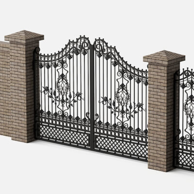 Ornate Wrought Iron Gate Fence Lowpoly 3D Model