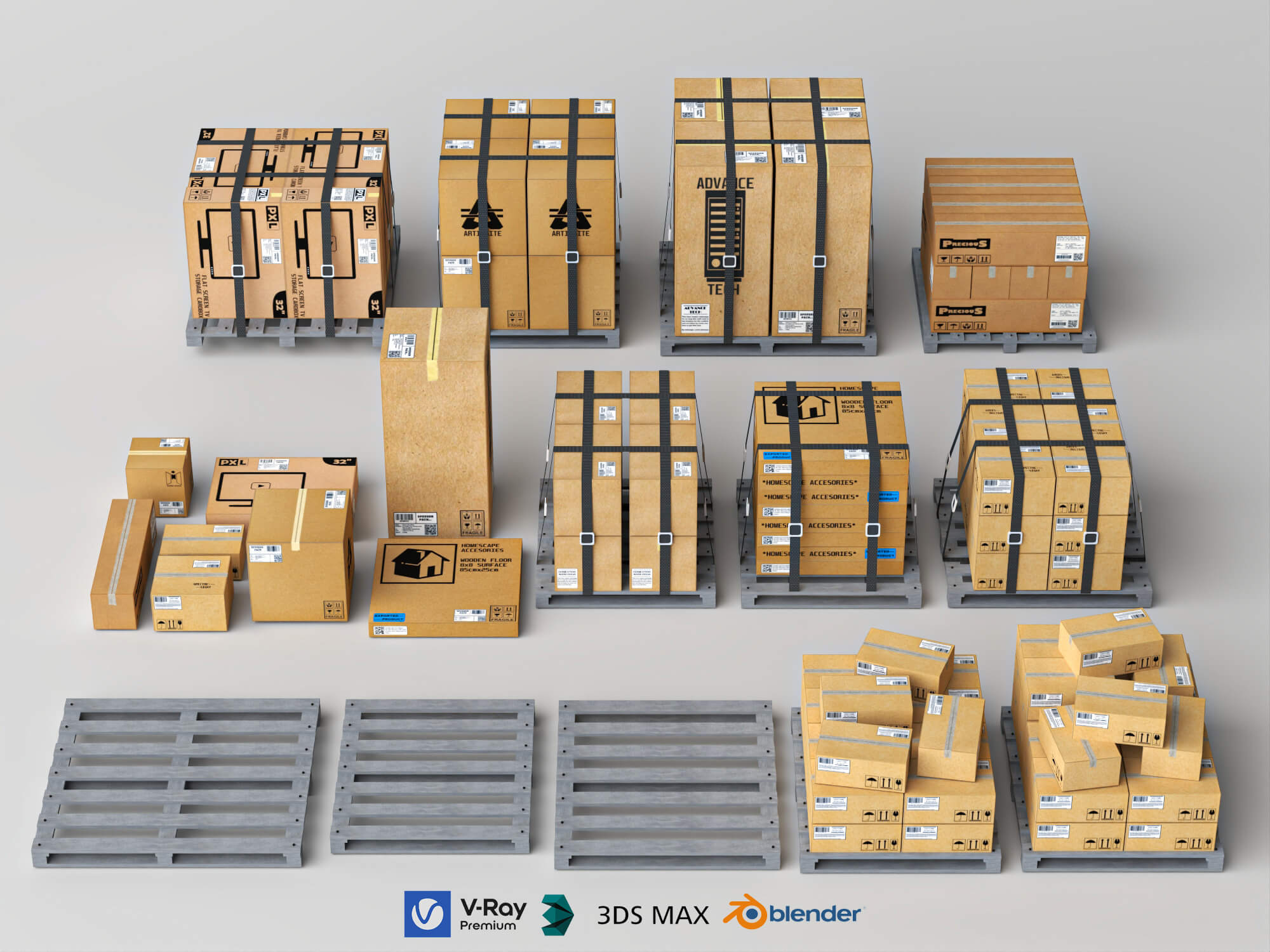 Pallet Cardboard Boxes Collection Lowpoly 3D Models 3D Model