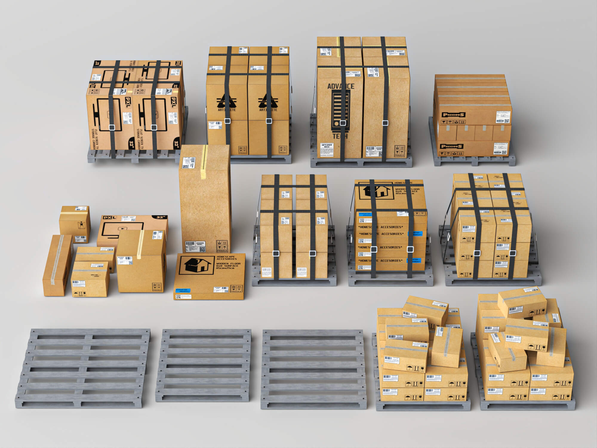 Pallet Cardboard Boxes Collection Lowpoly 3D Models 3D Model