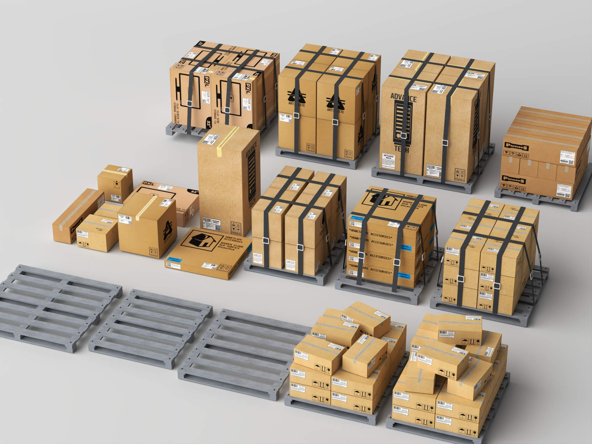 Pallet Cardboard Boxes Collection Lowpoly 3D Models 3D Model