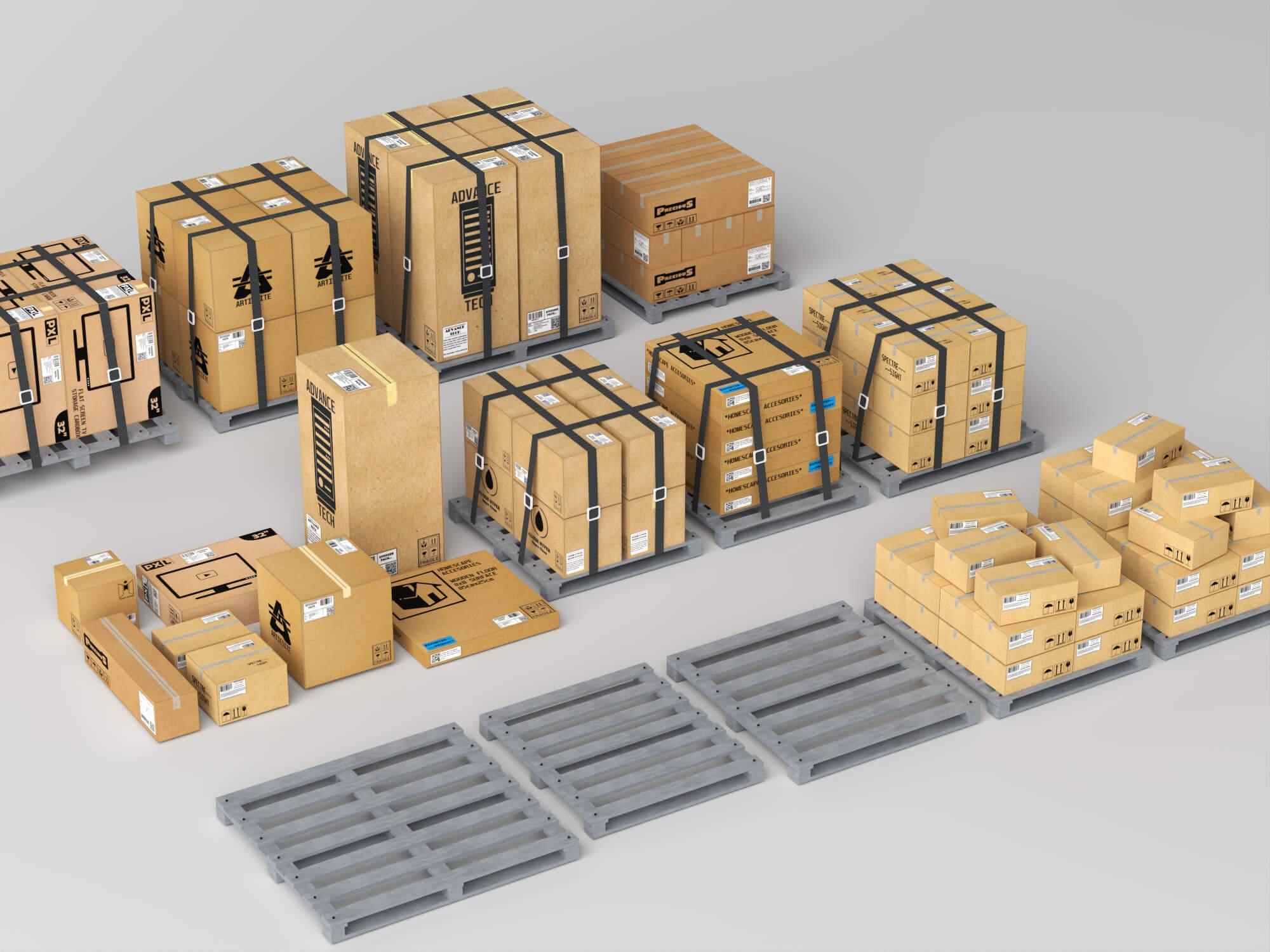 Pallet Cardboard Boxes Collection Lowpoly 3D Models 3D Model
