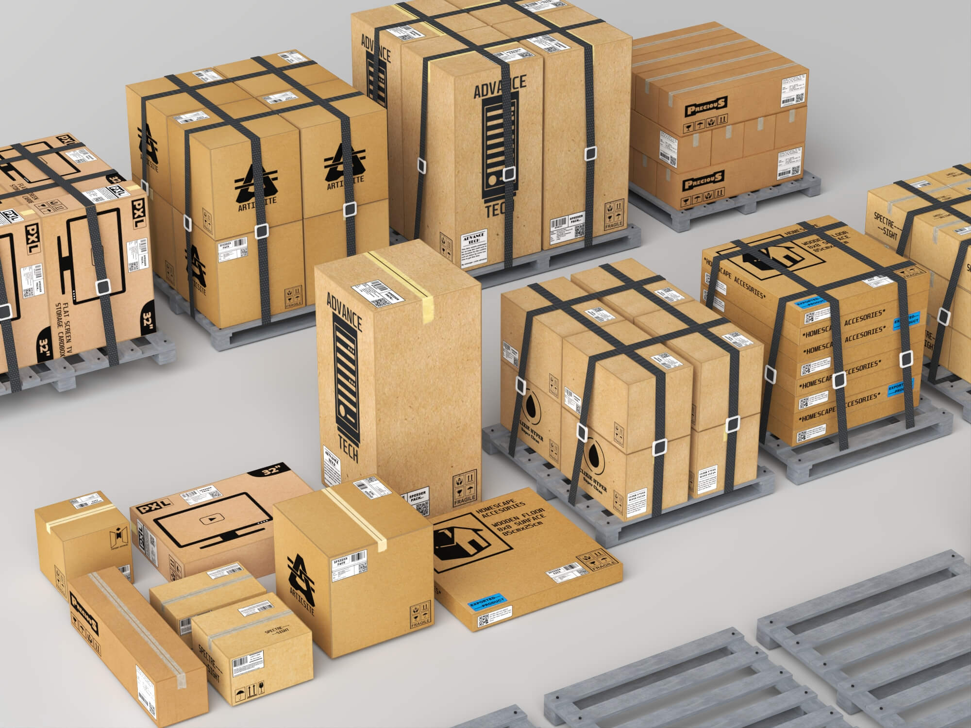 Pallet Cardboard Boxes Collection Lowpoly 3D Models 3D Model
