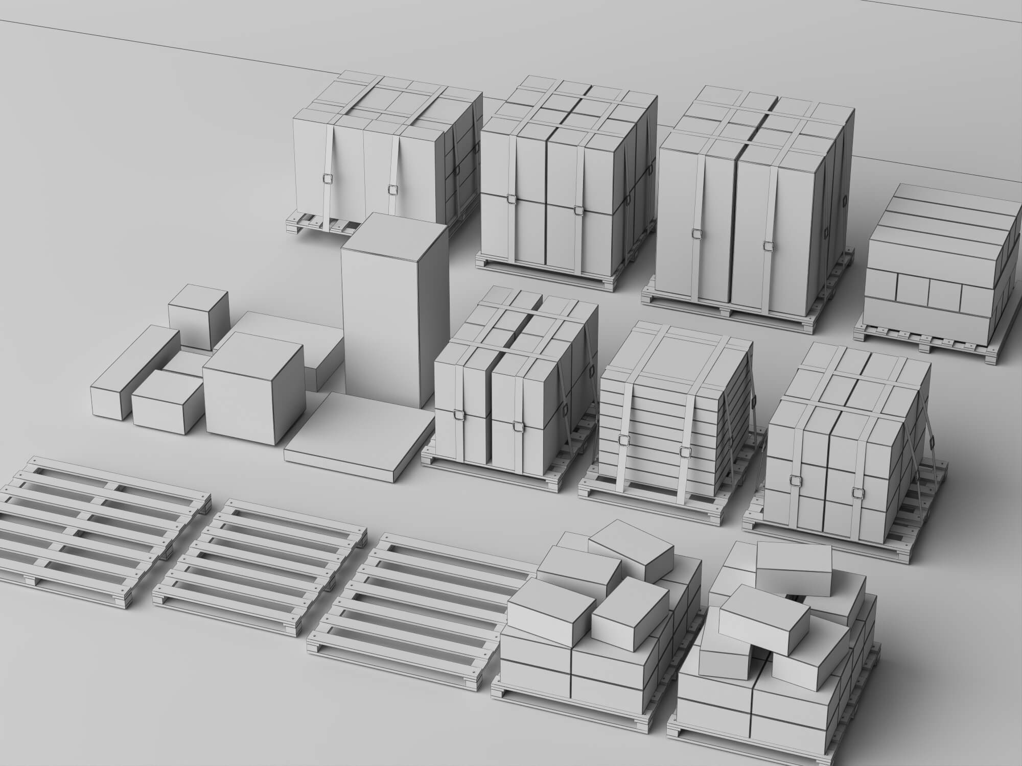 Pallet Cardboard Boxes Collection Lowpoly 3D Models 3D Model