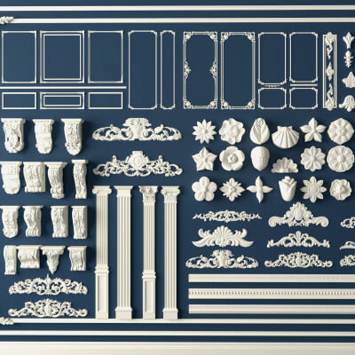 Plaster Frame Corbel and Floral Ornament Molding Set