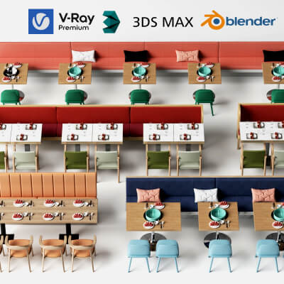 Restaurant Booth Dining Furniture 3D Models