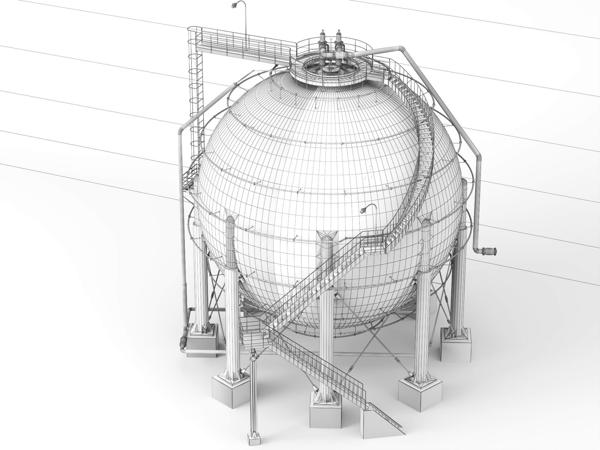 Spherical Storage Tank Industrial 3d Model 3D Model