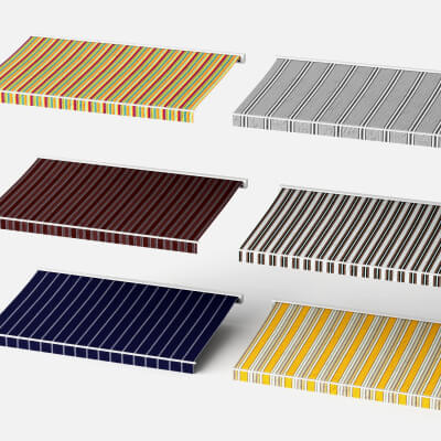 Striped Retractable Fabric Awnings Set
