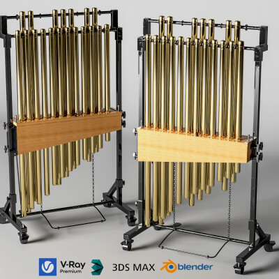 Tubular Bells Percussion Instrument Lowpoly 3D Model