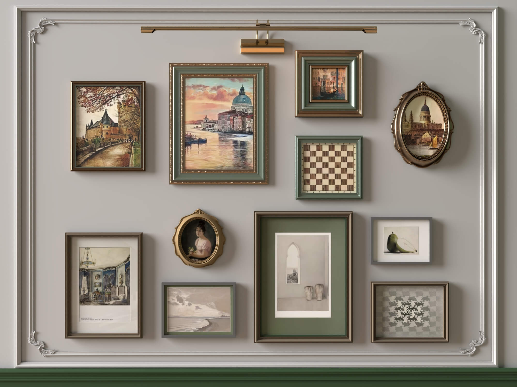 Vintage Gallery Wall Picture Frames 3D Asset 3D Model