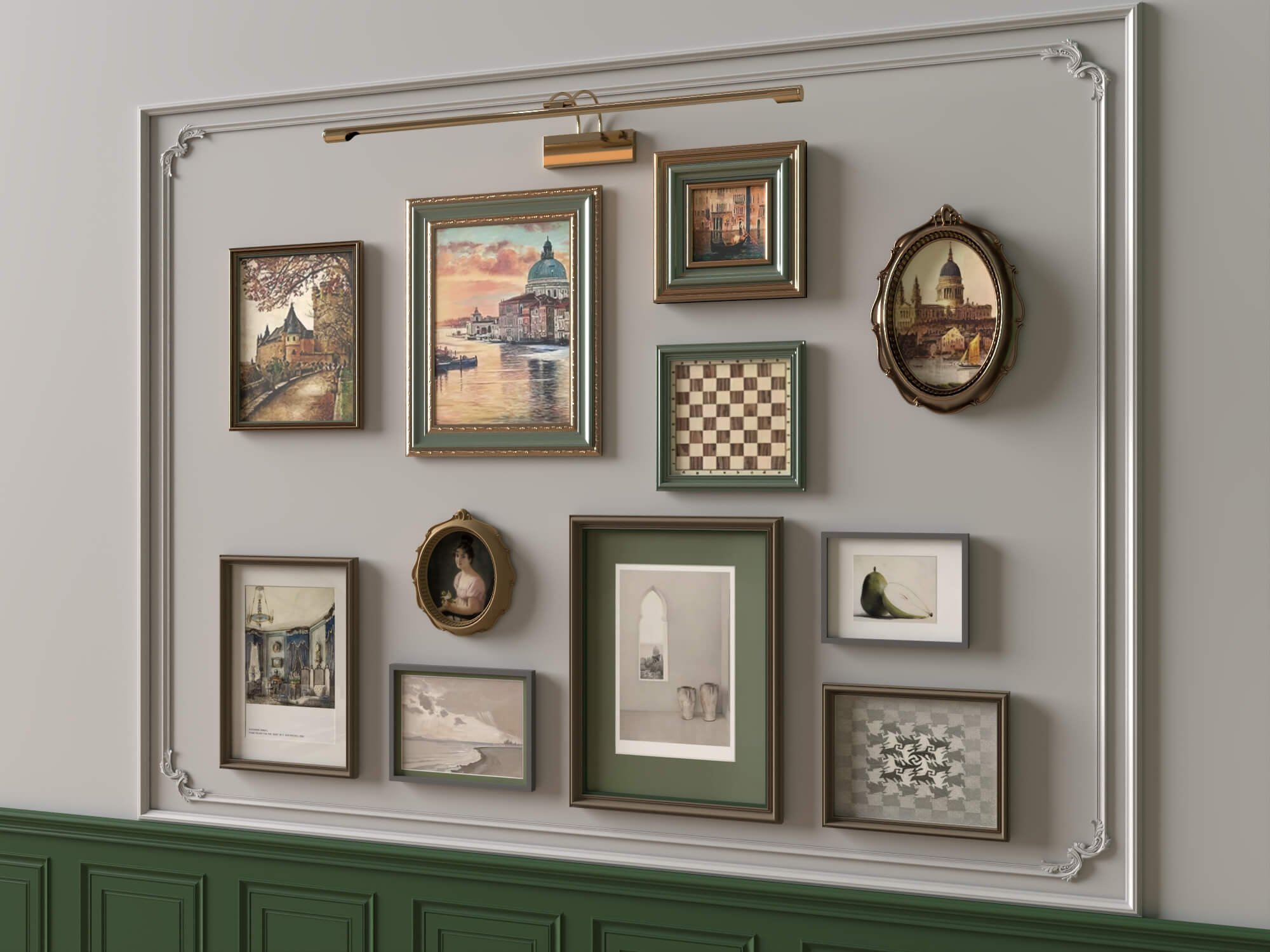Vintage Gallery Wall Picture Frames 3D Asset 3D Model