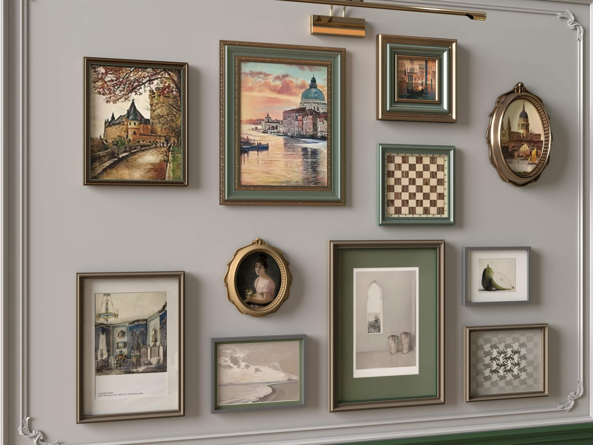 Vintage Gallery Wall Picture Frames 3D Asset 3D Model