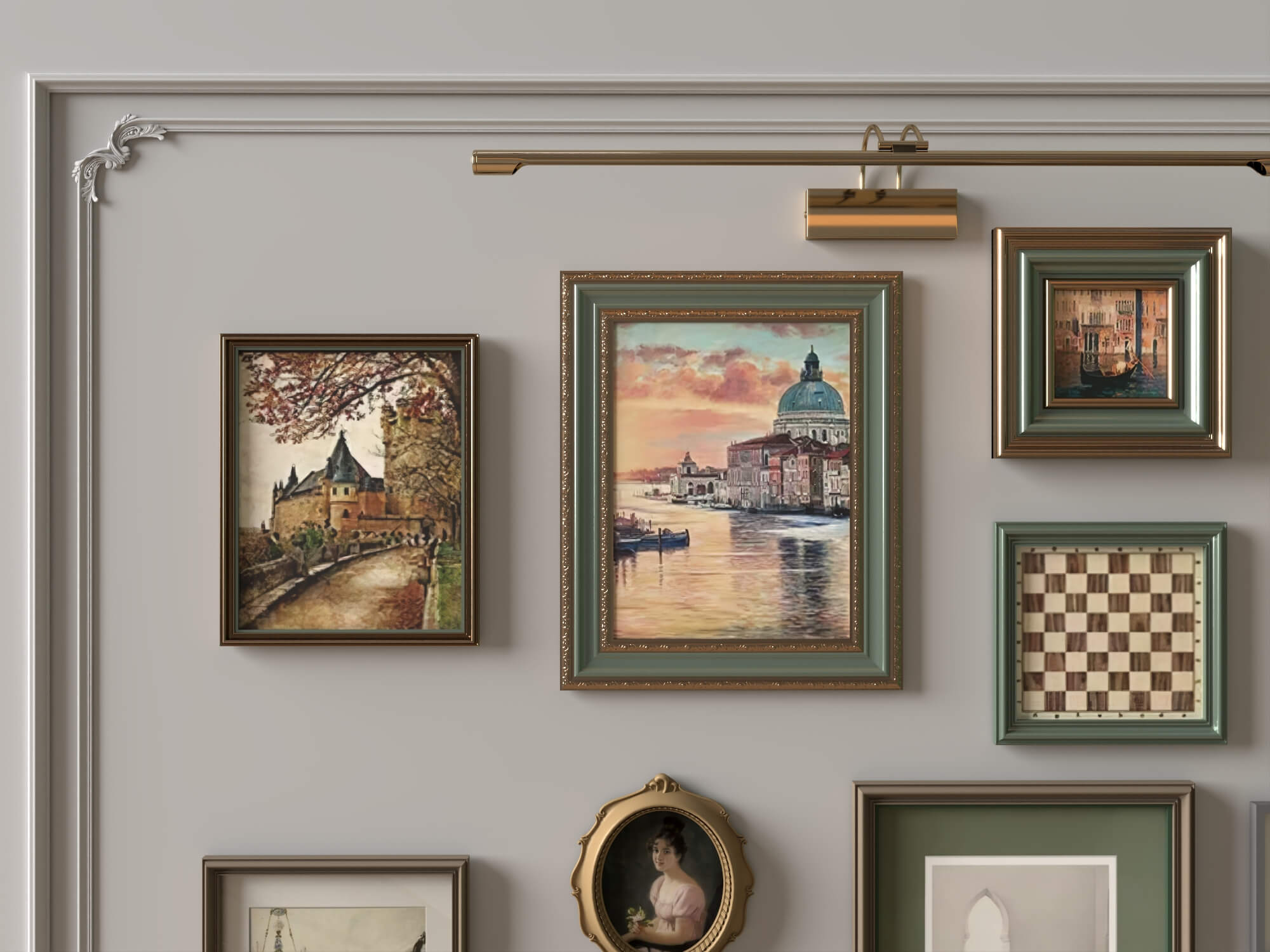 Vintage Gallery Wall Picture Frames 3D Asset 3D Model