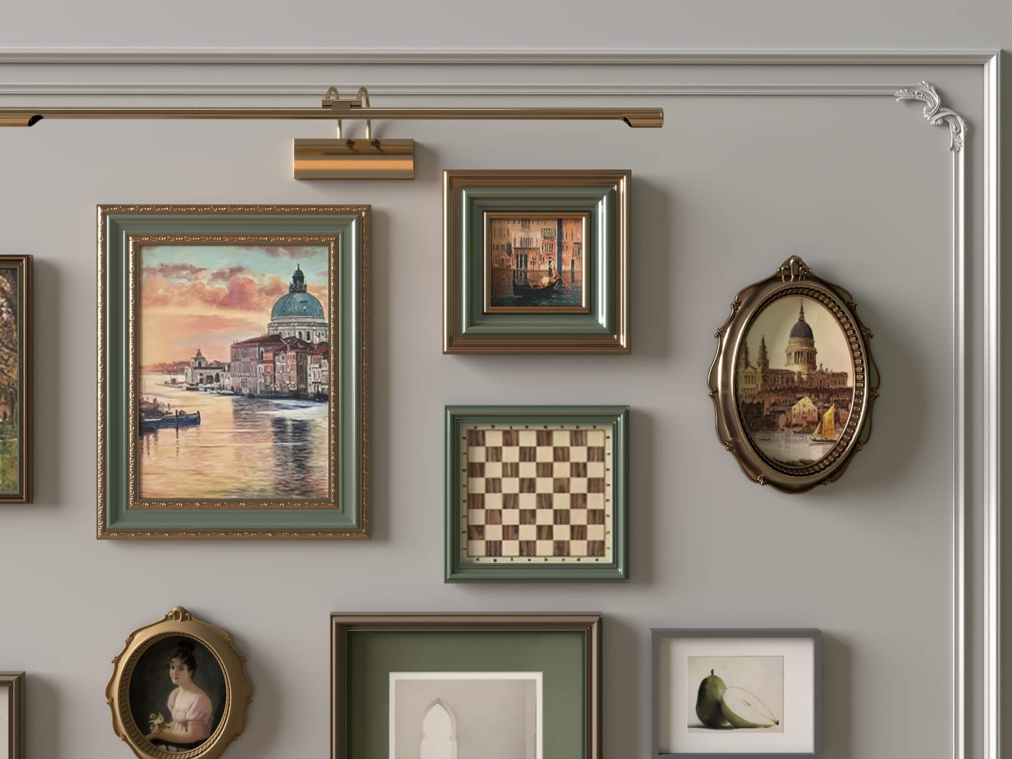 Vintage Gallery Wall Picture Frames 3D Asset 3D Model
