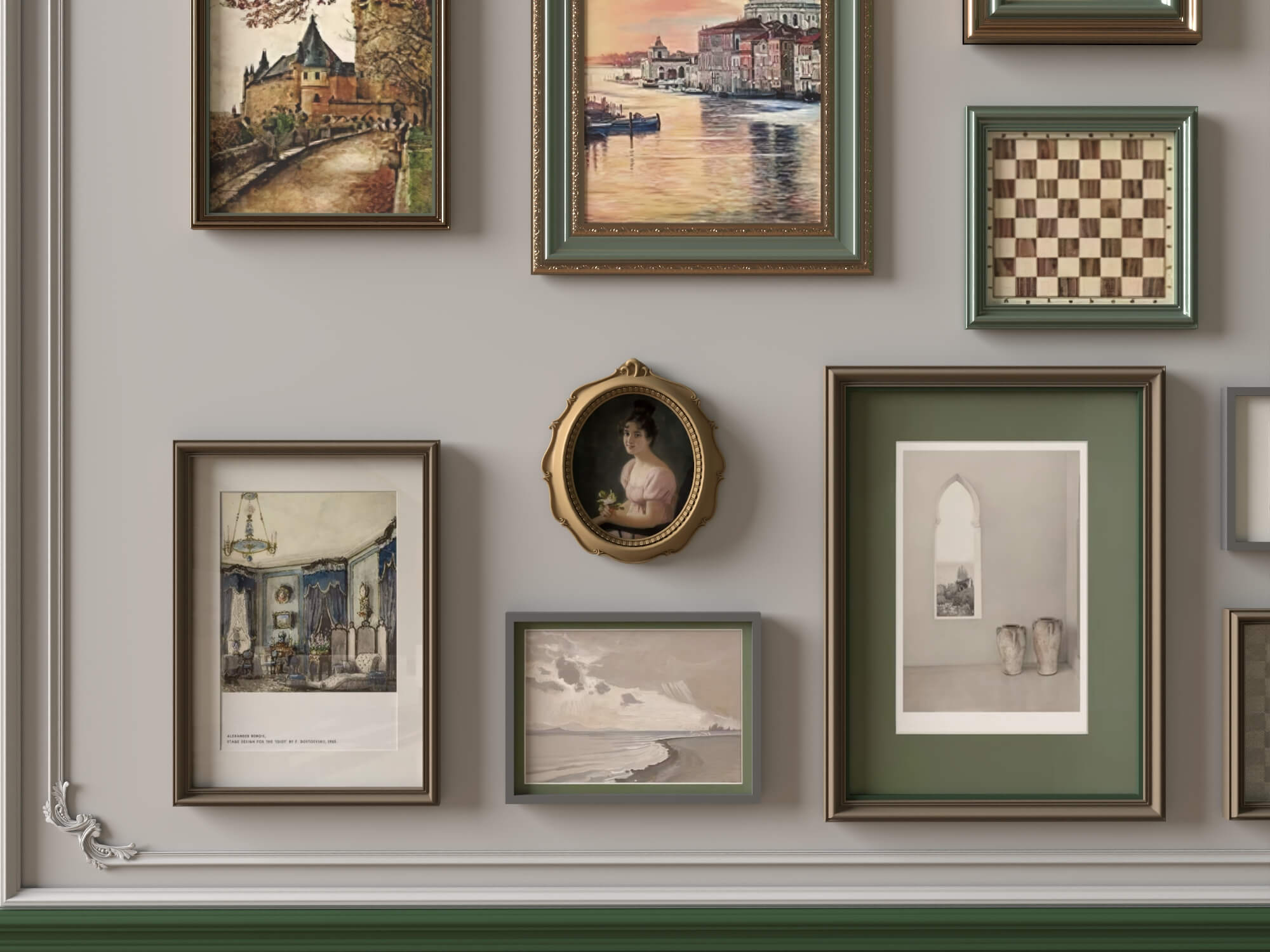 Vintage Gallery Wall Picture Frames 3D Asset 3D Model