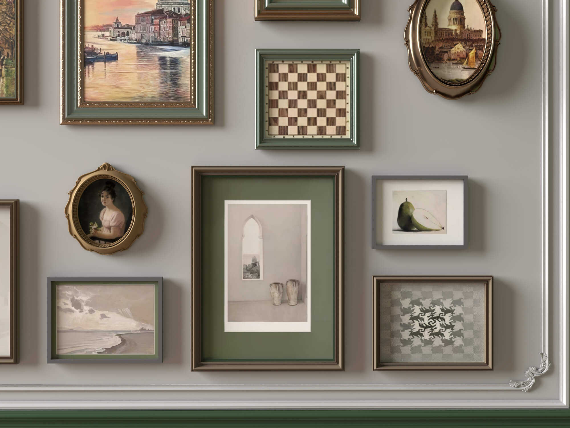 Vintage Gallery Wall Picture Frames 3D Asset 3D Model