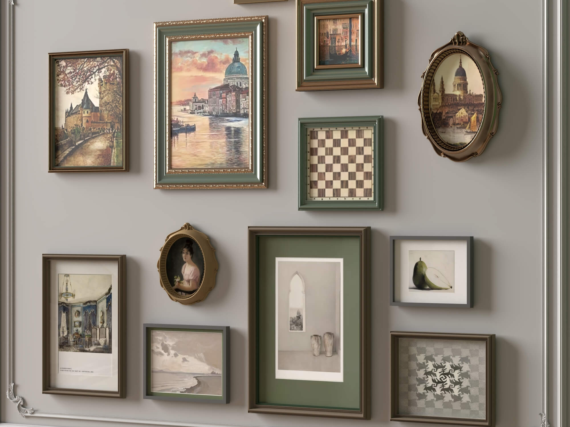 Vintage Gallery Wall Picture Frames 3D Asset 3D Model