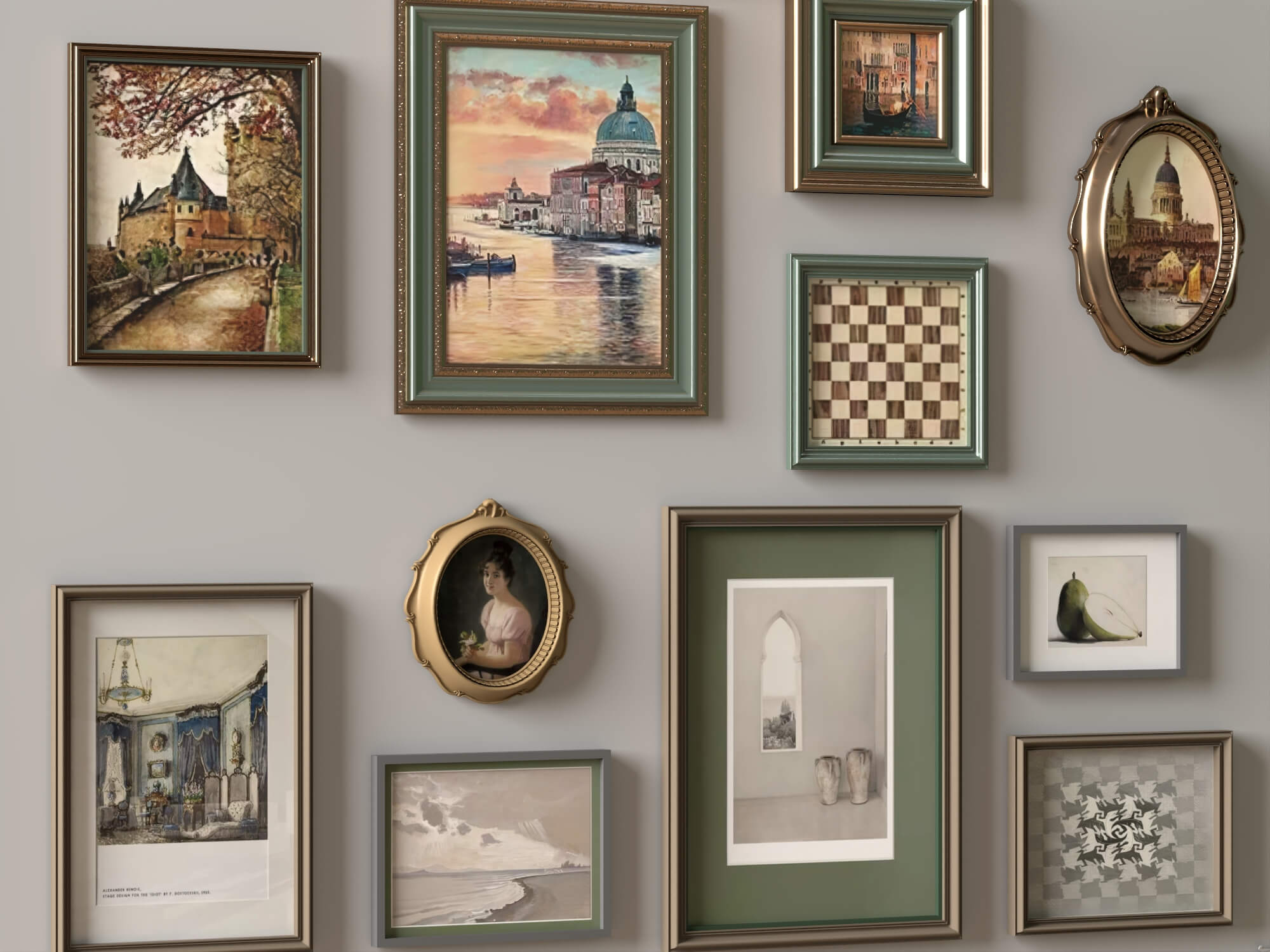 Vintage Gallery Wall Picture Frames 3D Asset 3D Model