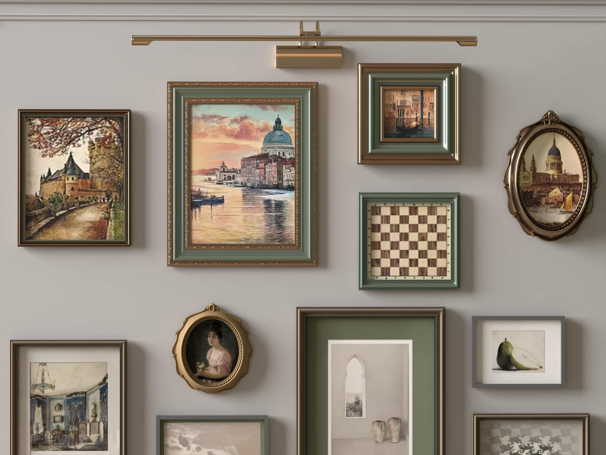 Vintage Gallery Wall Picture Frames 3D Asset 3D Model