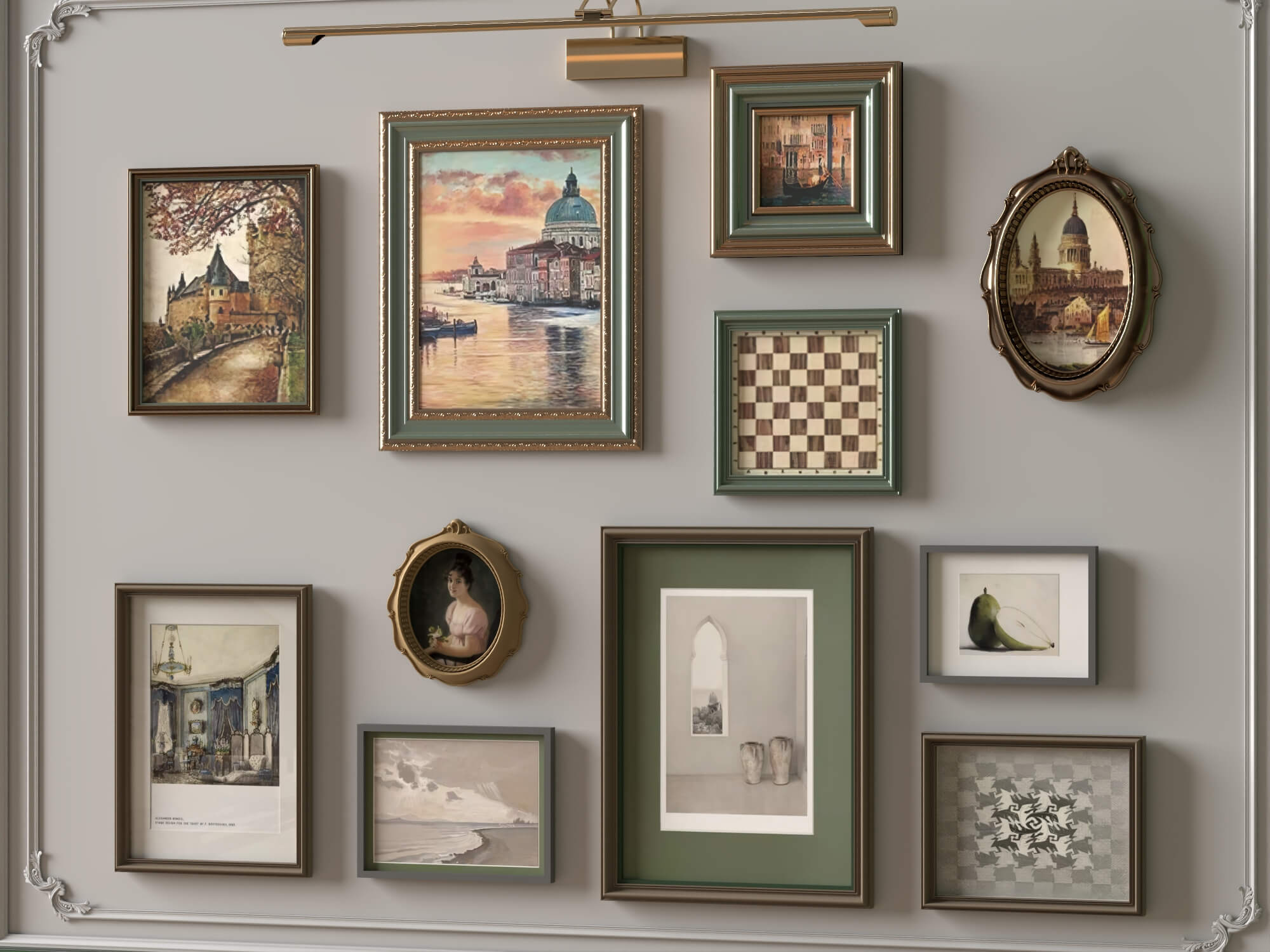 Vintage Gallery Wall Picture Frames 3D Asset 3D Model