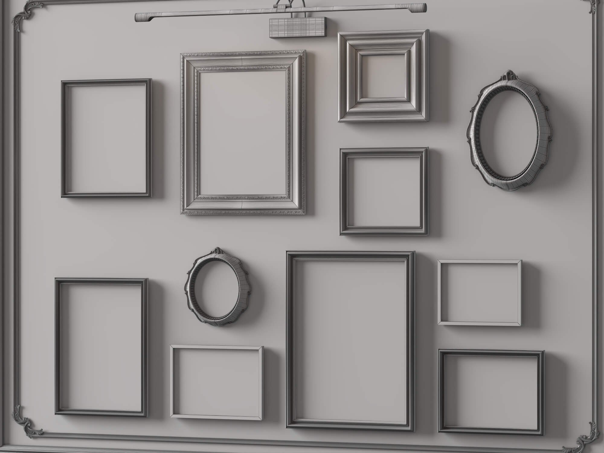 Vintage Gallery Wall Picture Frames 3D Asset 3D Model
