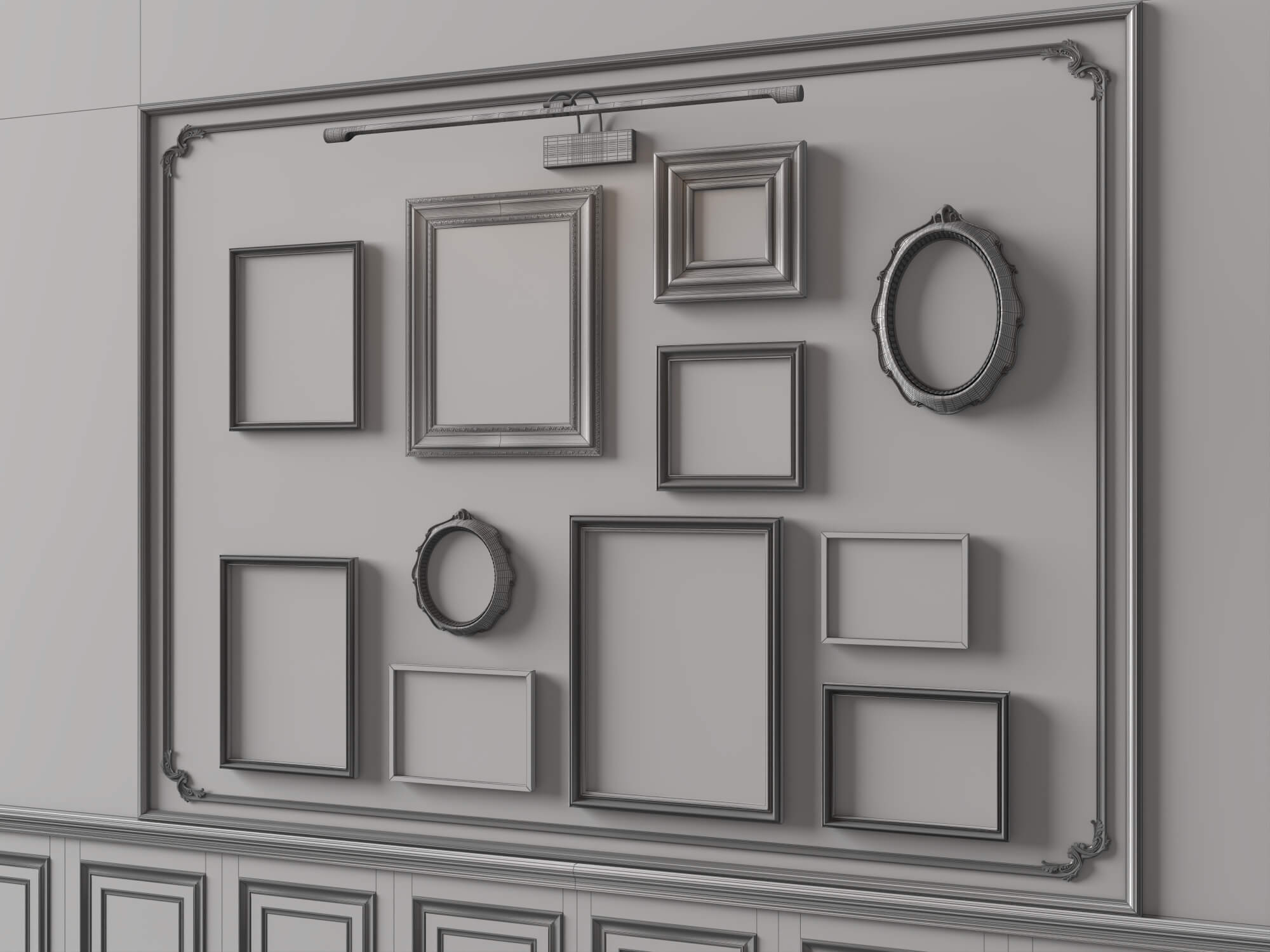 Vintage Gallery Wall Picture Frames 3D Asset 3D Model