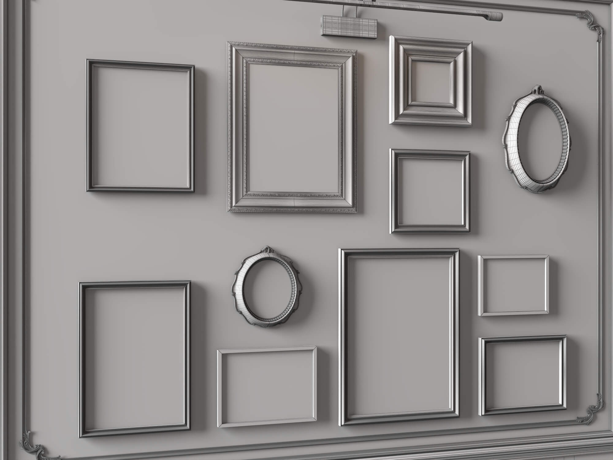 Vintage Gallery Wall Picture Frames 3D Asset 3D Model