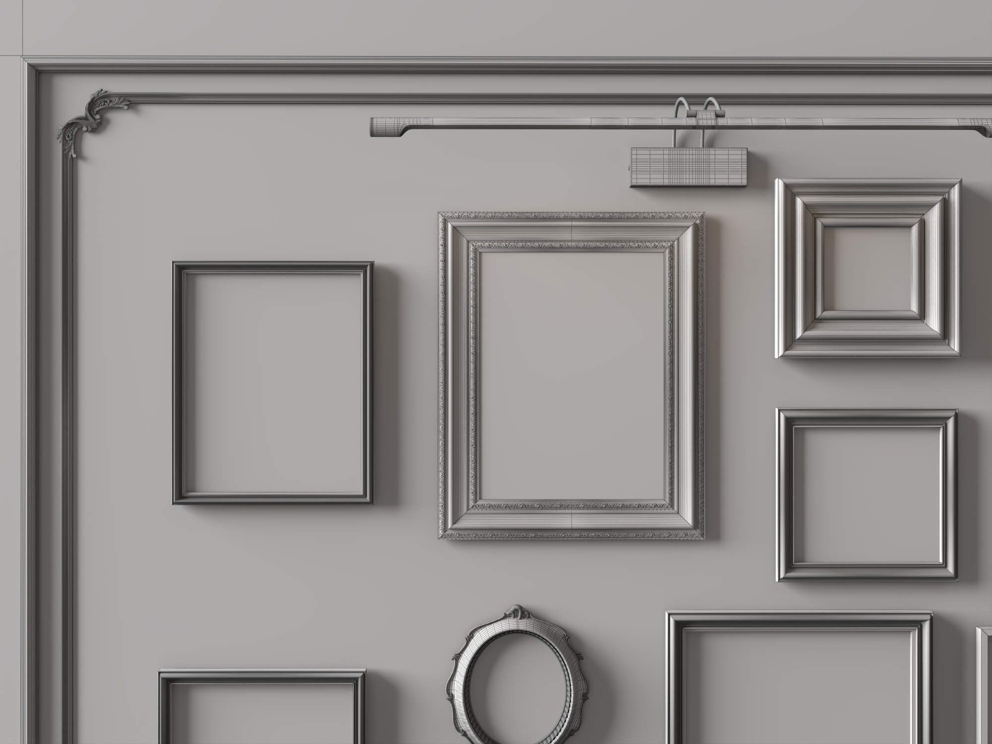 Vintage Gallery Wall Picture Frames 3D Asset 3D Model