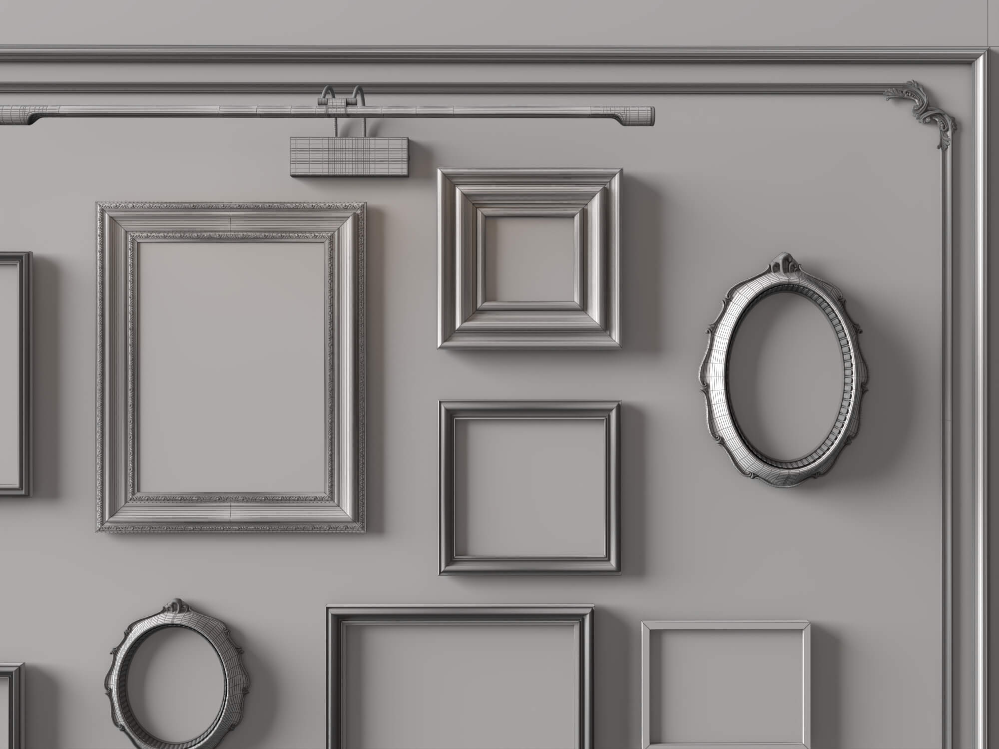 Vintage Gallery Wall Picture Frames 3D Asset 3D Model