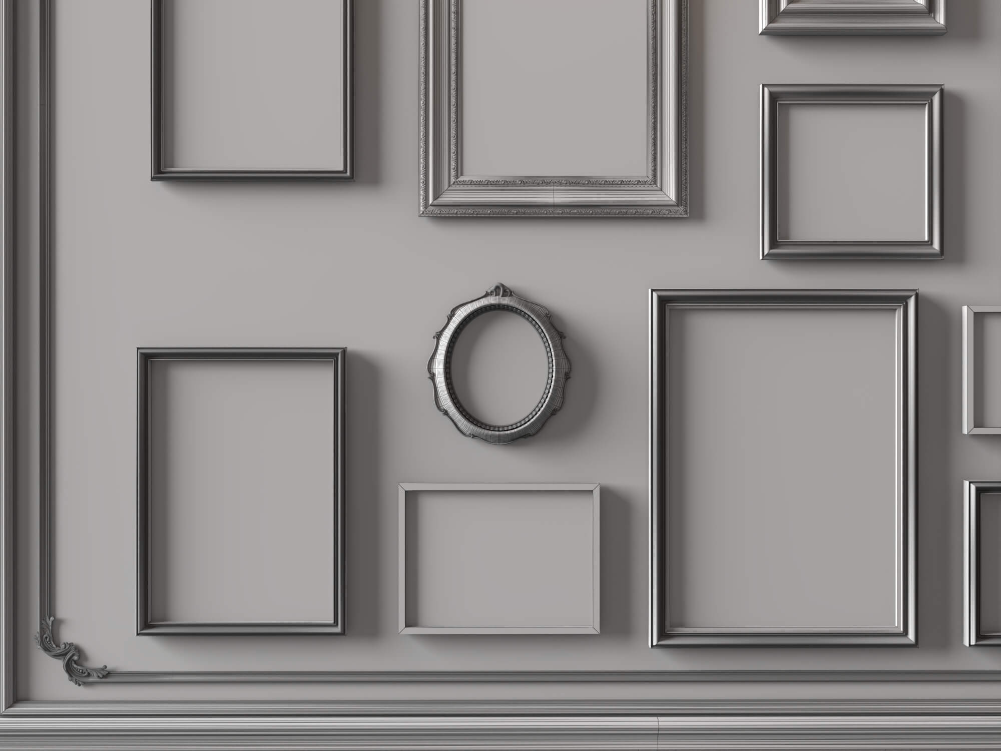 Vintage Gallery Wall Picture Frames 3D Asset 3D Model