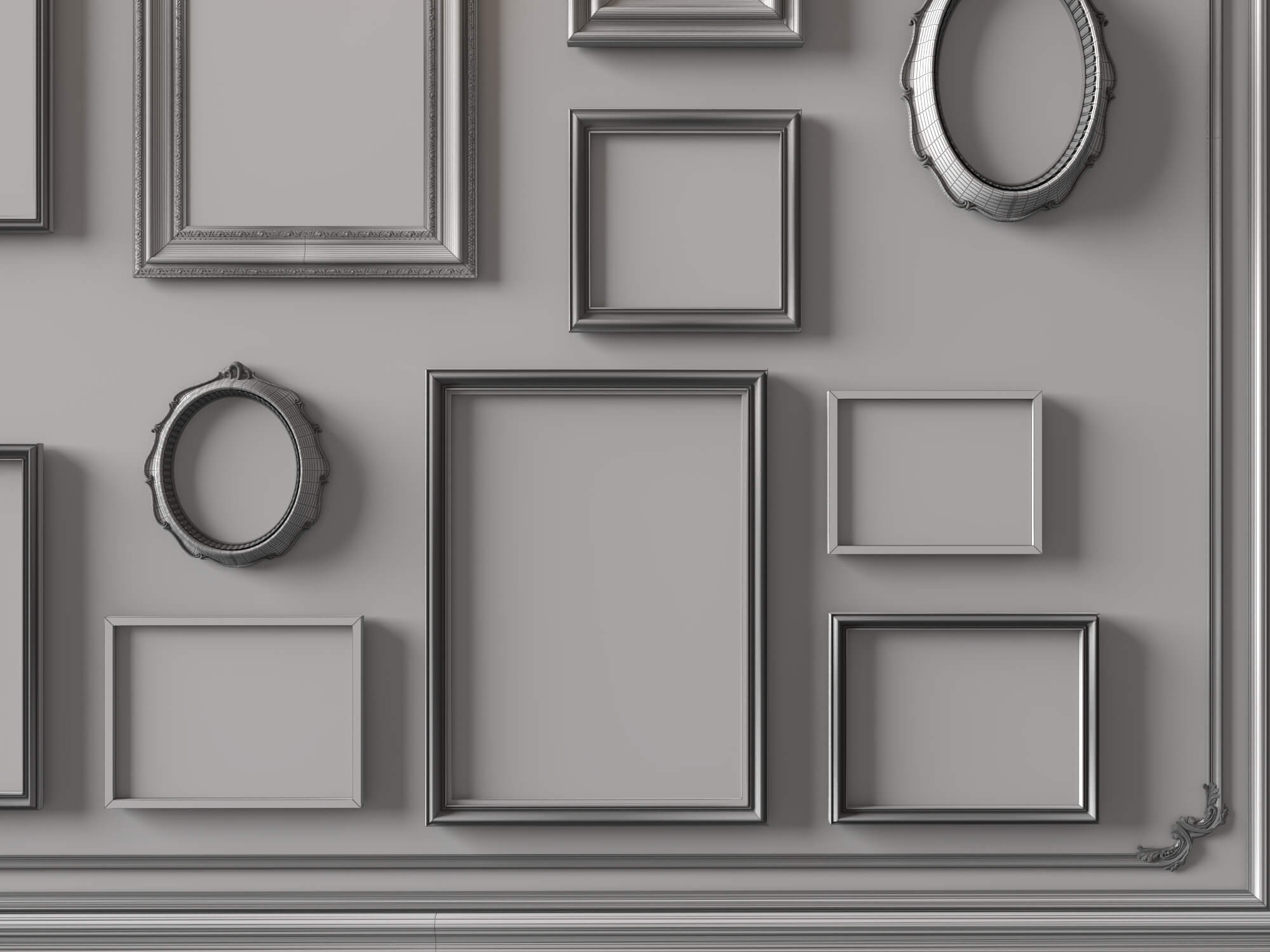 Vintage Gallery Wall Picture Frames 3D Asset 3D Model