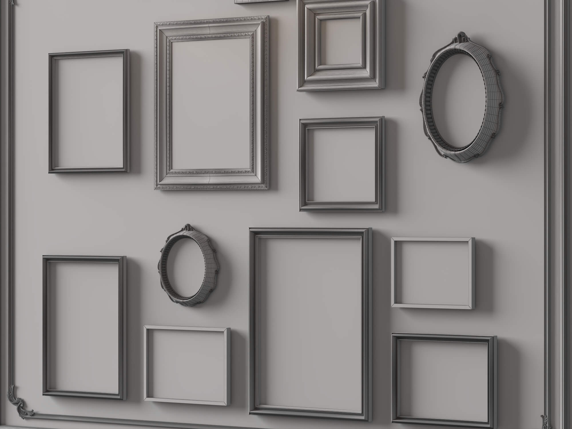 Vintage Gallery Wall Picture Frames 3D Asset 3D Model