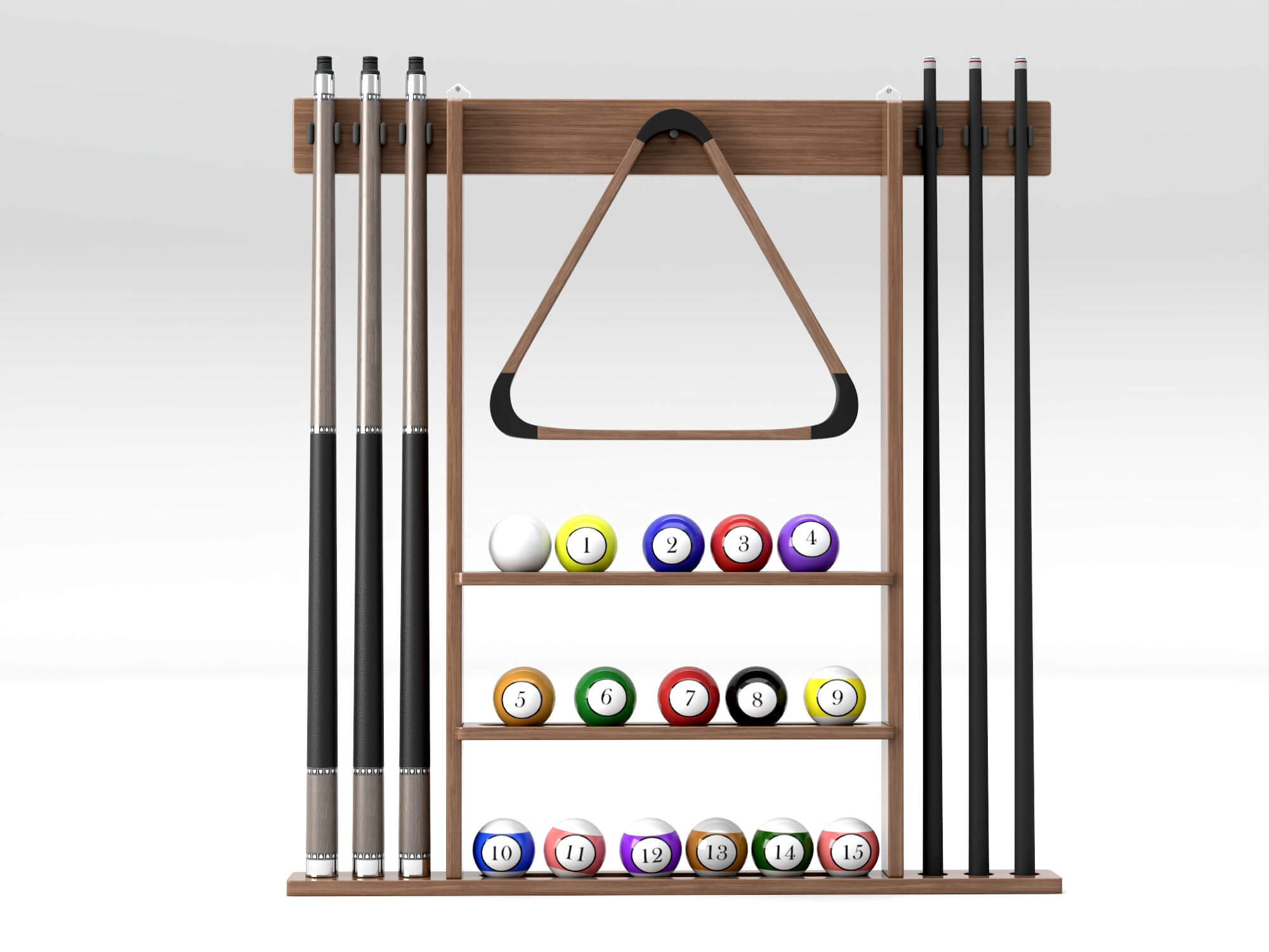 Wall Mounted Pool Cue Rack with Billiard Balls 3D Model