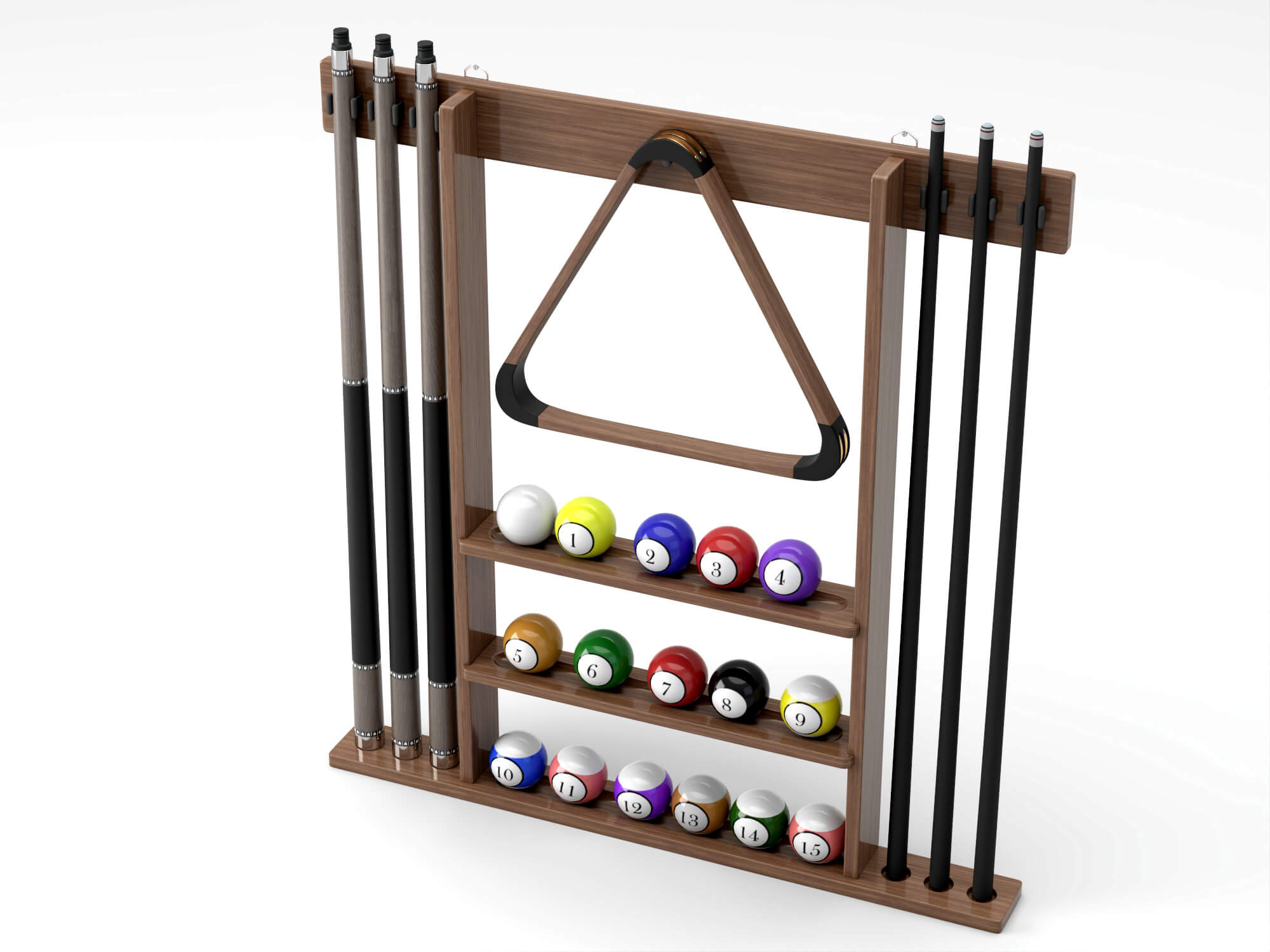 Wall Mounted Pool Cue Rack with Billiard Balls 3D Model