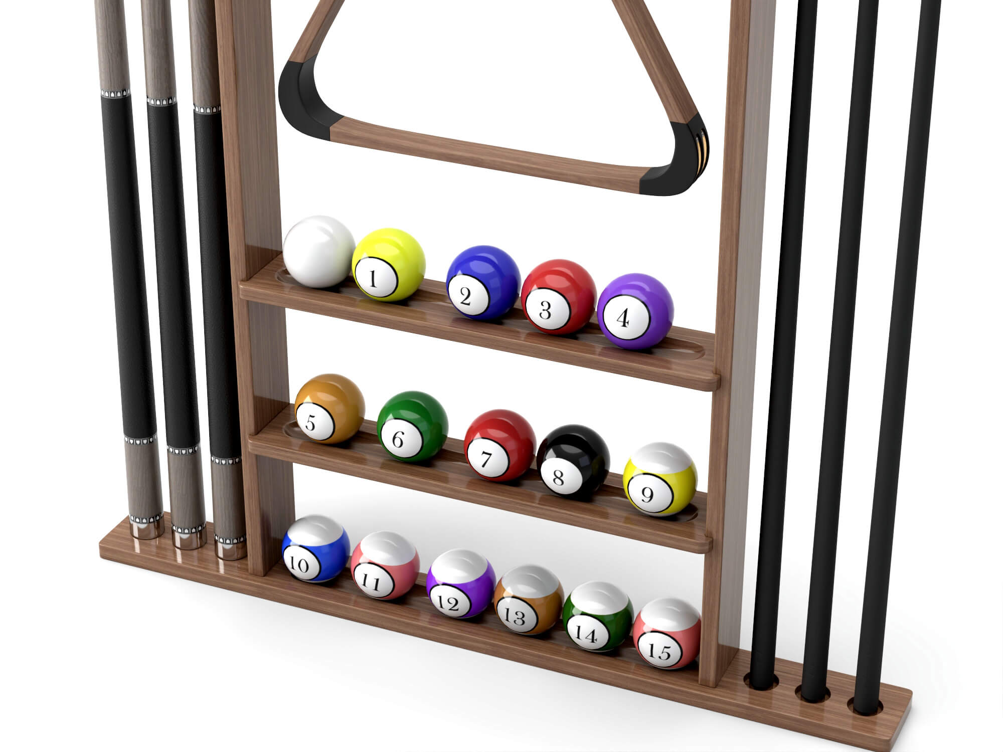 Wall Mounted Pool Cue Rack with Billiard Balls 3D Model