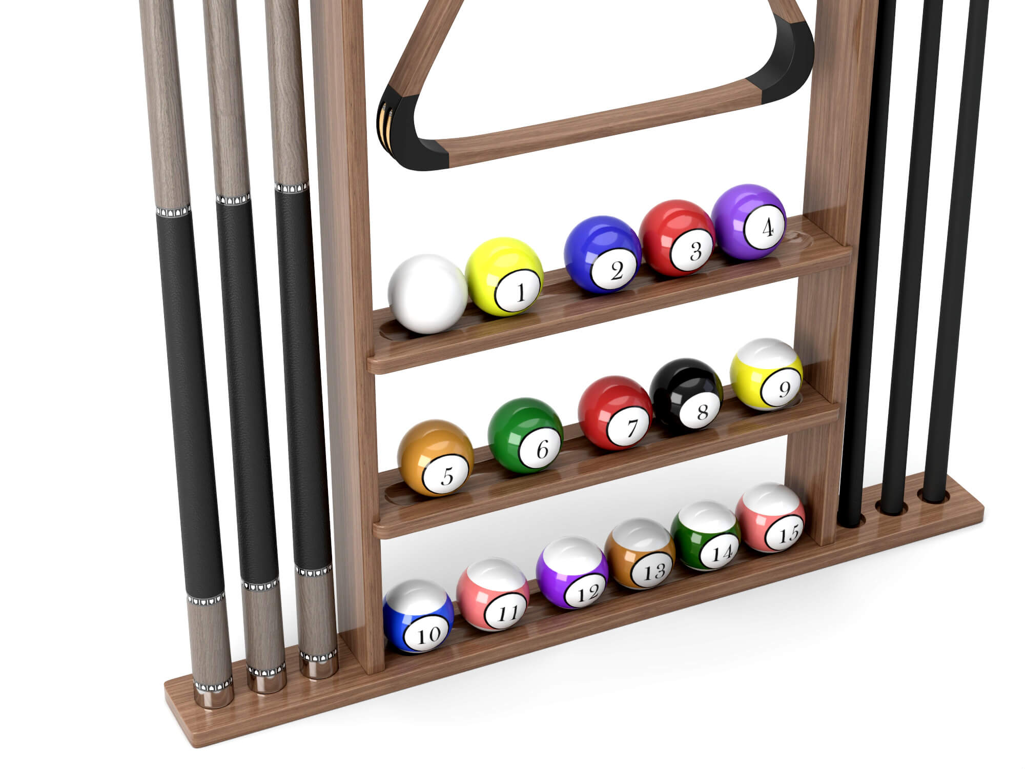 Wall Mounted Pool Cue Rack with Billiard Balls 3D Model