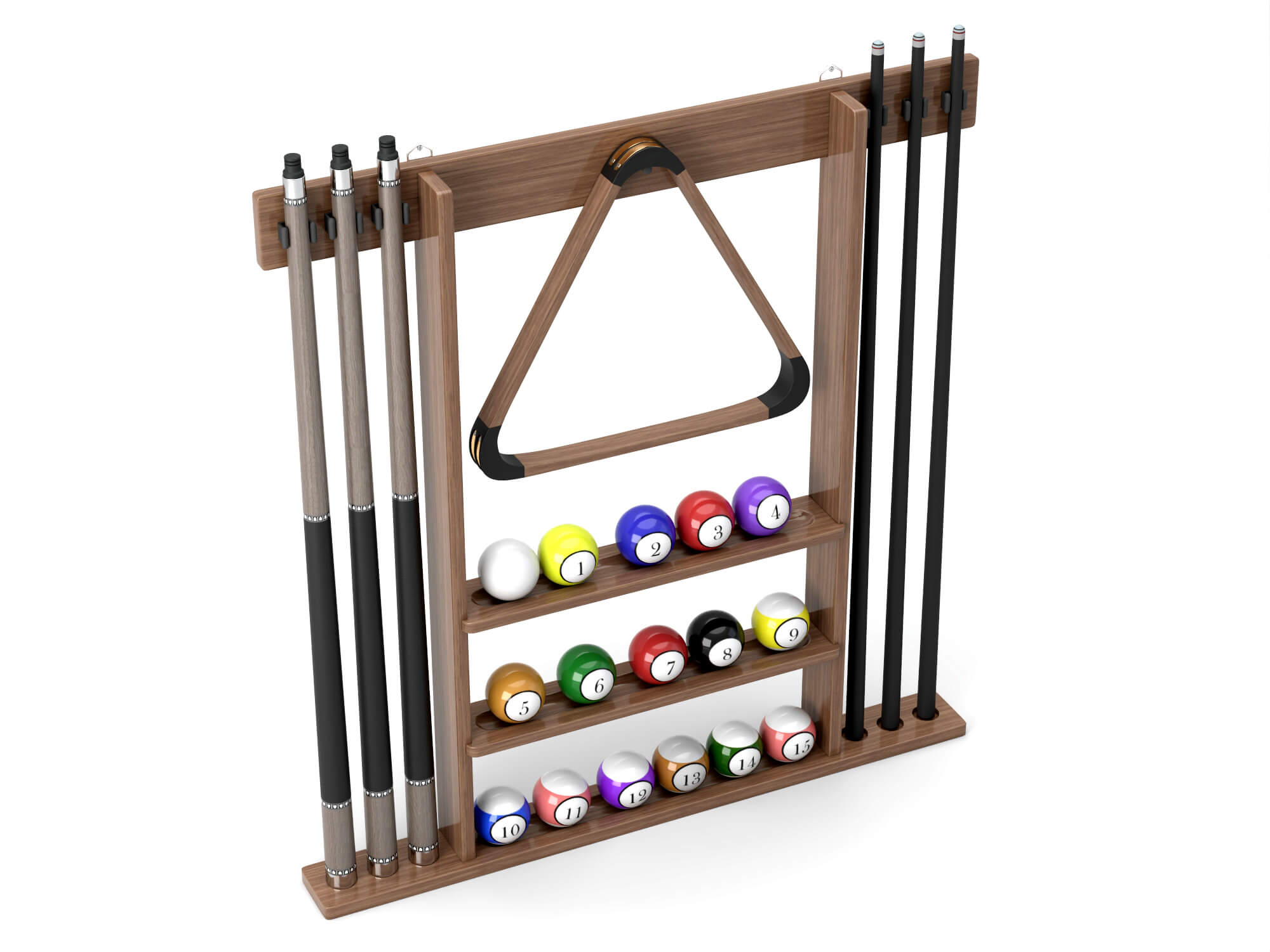 Wall Mounted Pool Cue Rack with Billiard Balls 3D Model