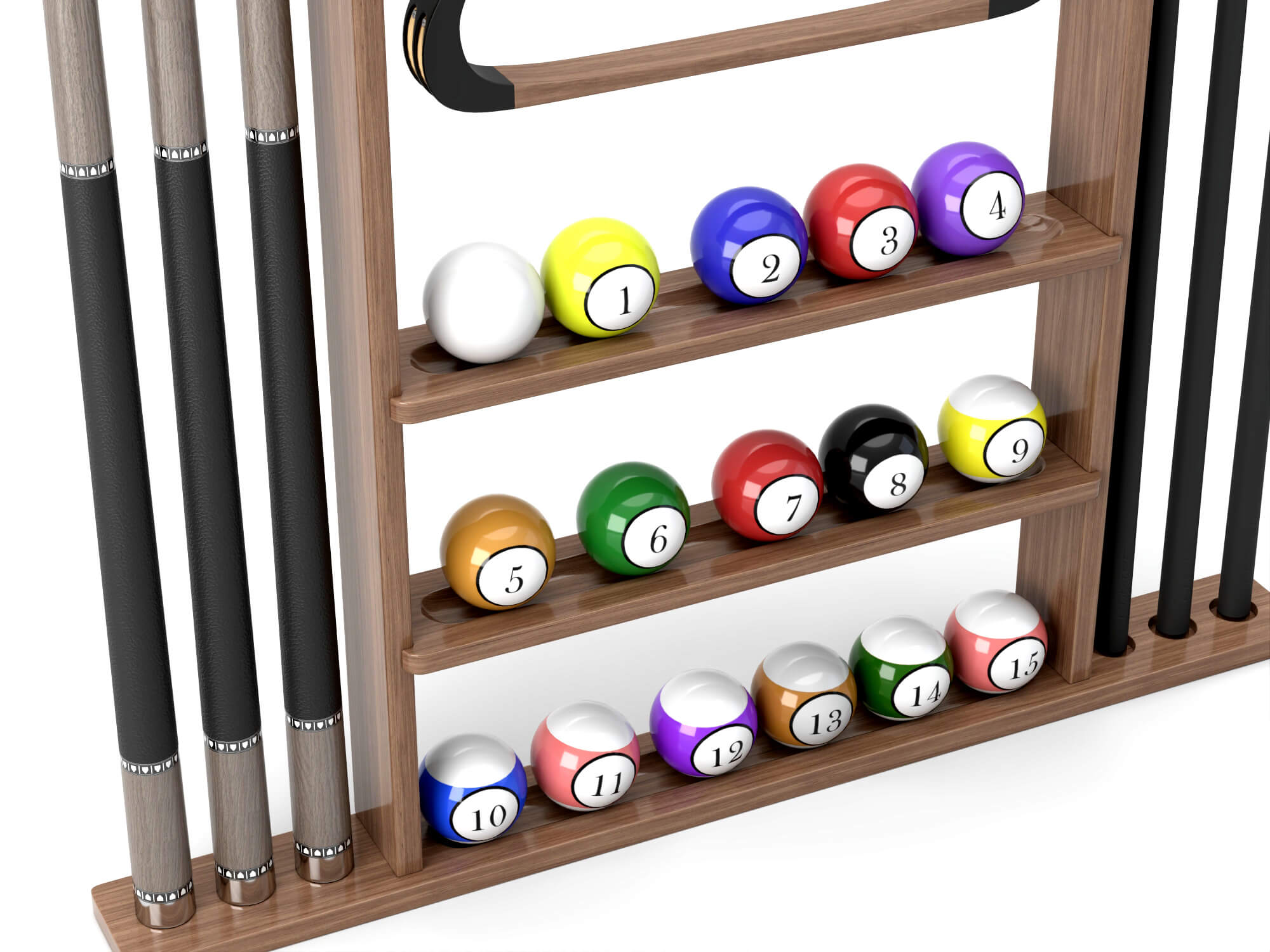Wall Mounted Pool Cue Rack with Billiard Balls 3D Model