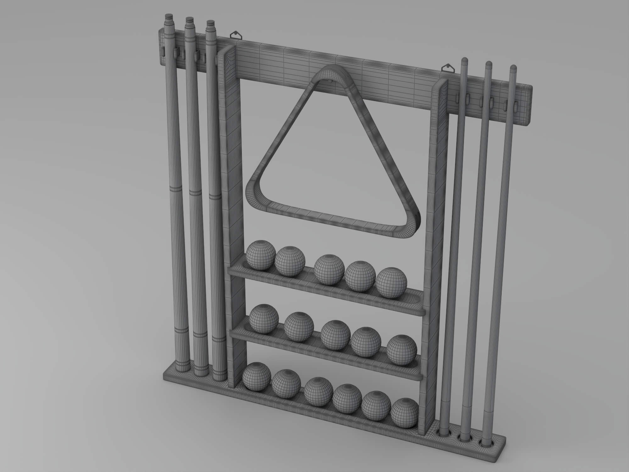 Wall Mounted Pool Cue Rack with Billiard Balls 3D Model