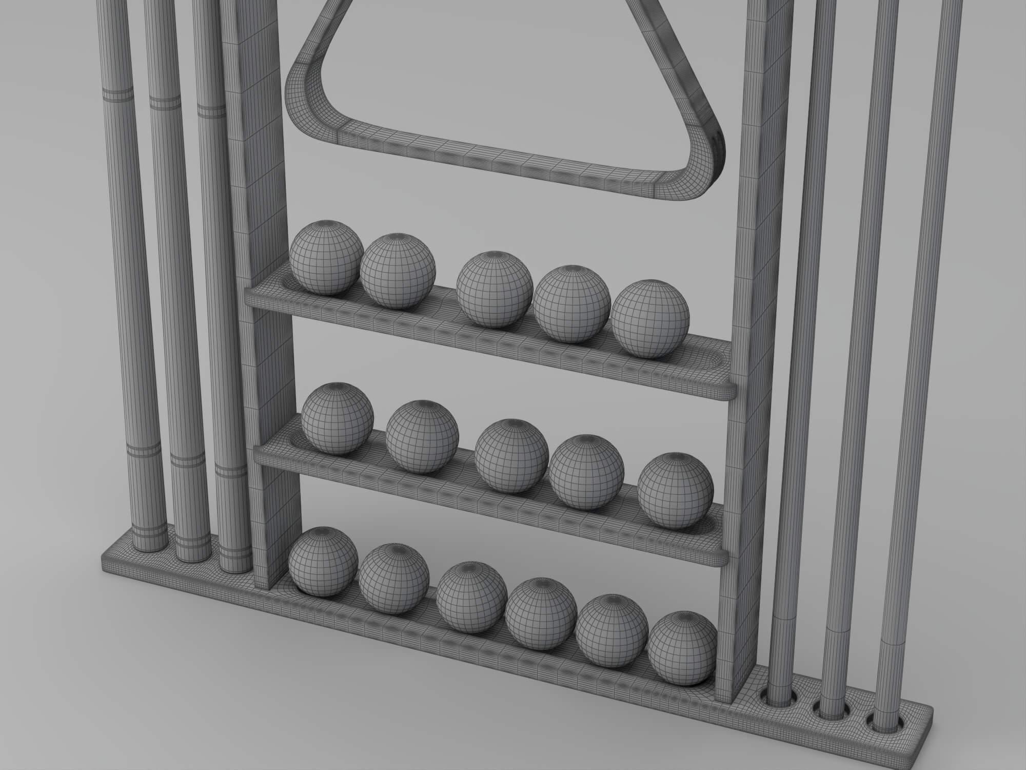 Wall Mounted Pool Cue Rack with Billiard Balls 3D Model