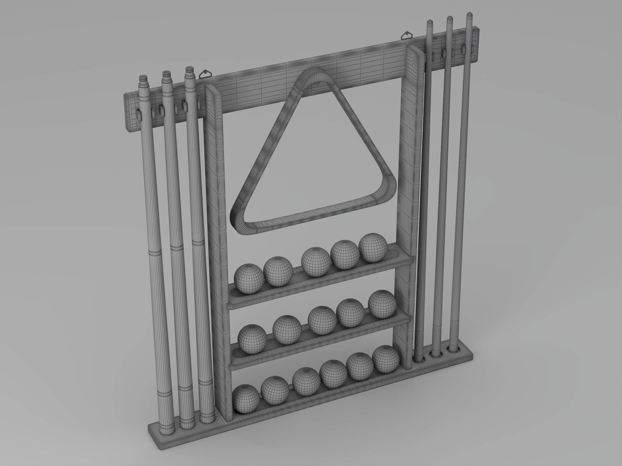 Wall Mounted Pool Cue Rack with Billiard Balls 3D Model