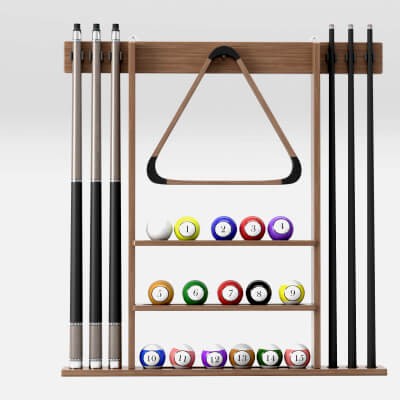 Wall Mounted Pool Cue Rack with Billiard Balls