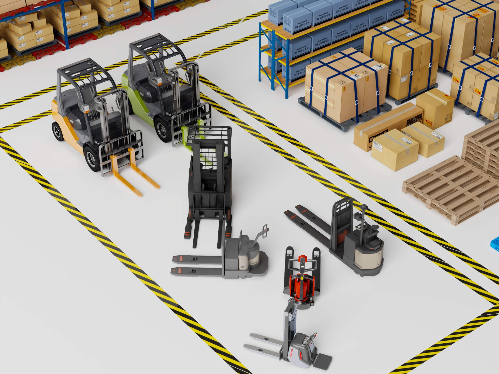 Warehouse Racking Forklift and Cargo Pallet Asset Pack 3D Model