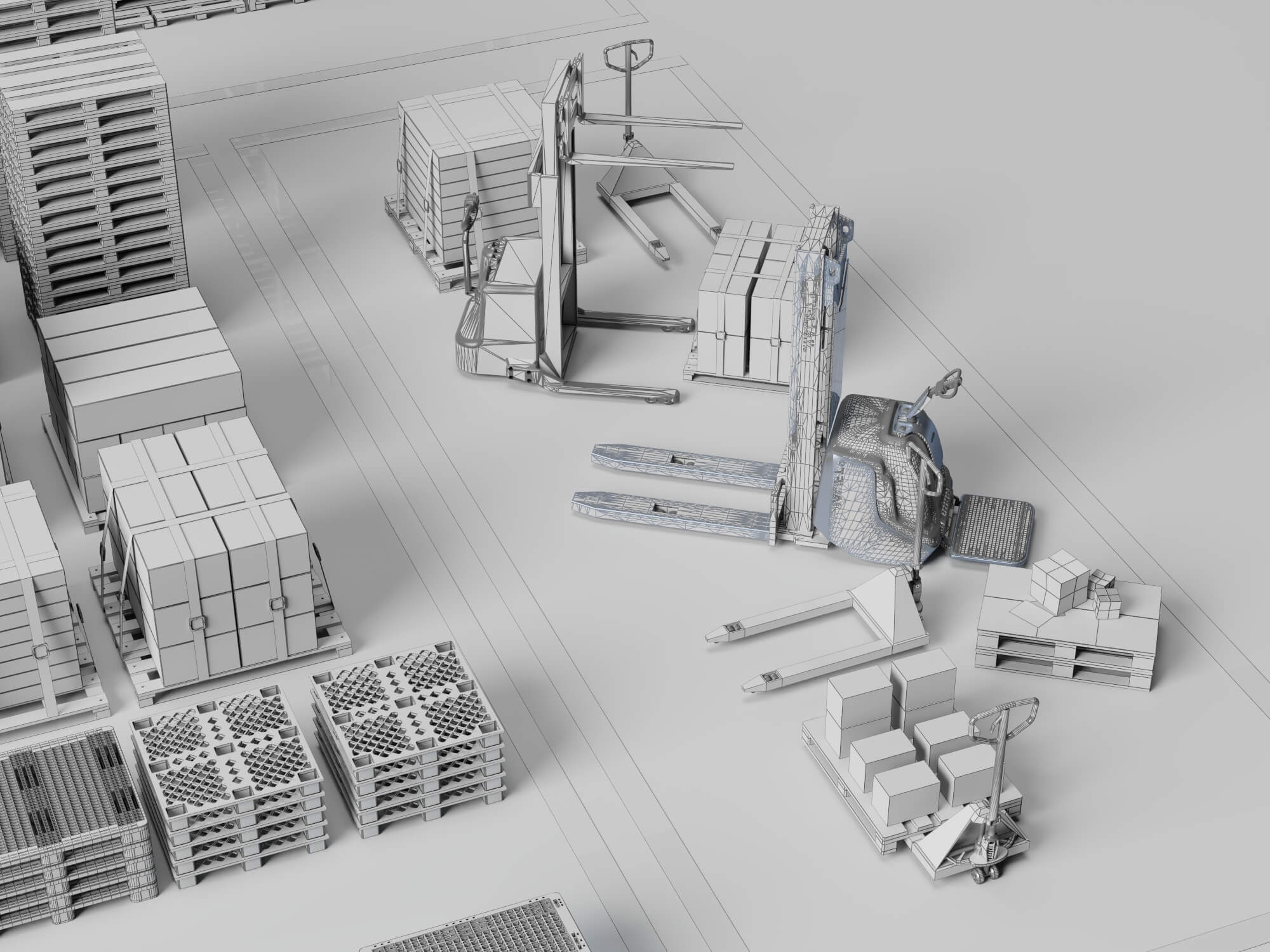 Warehouse Racking Forklift and Cargo Pallet Asset Pack 3D Model