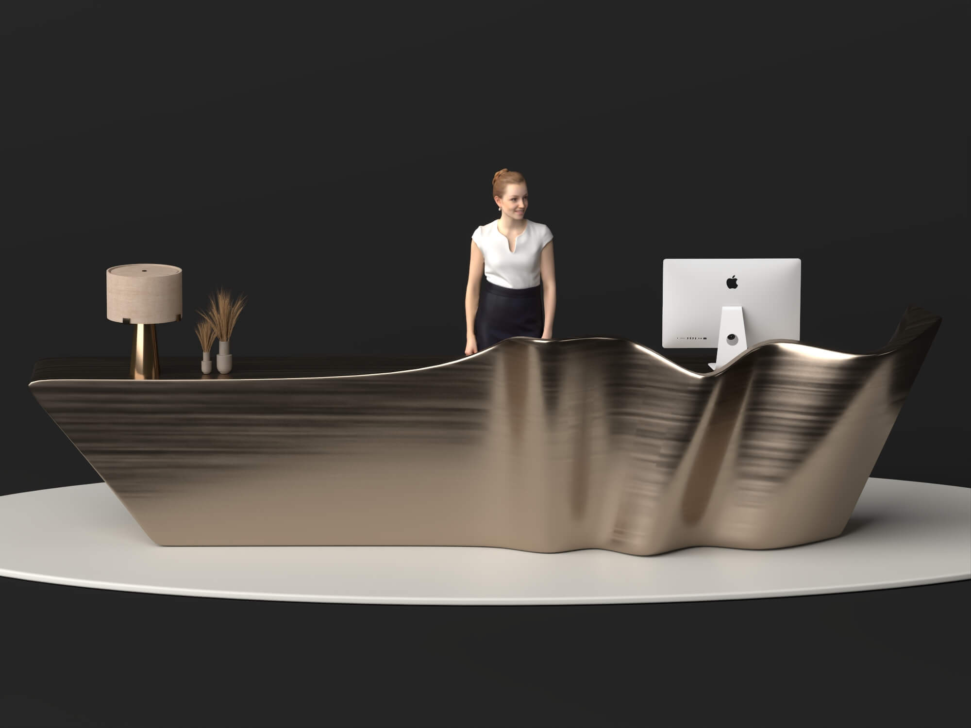 Wavy Metal Reception Desk 3D Asset 3D Model