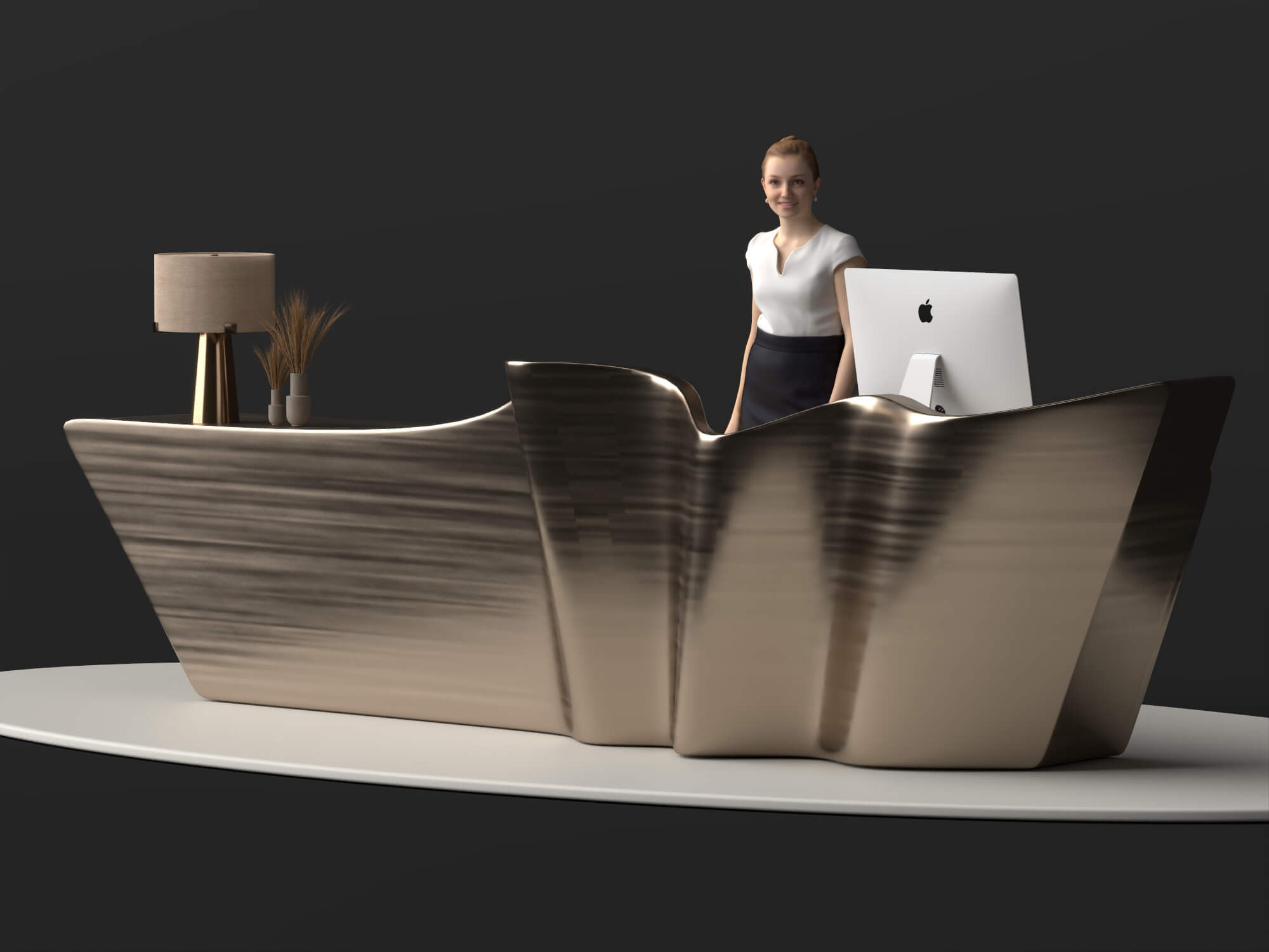 Wavy Metal Reception Desk 3D Asset 3D Model