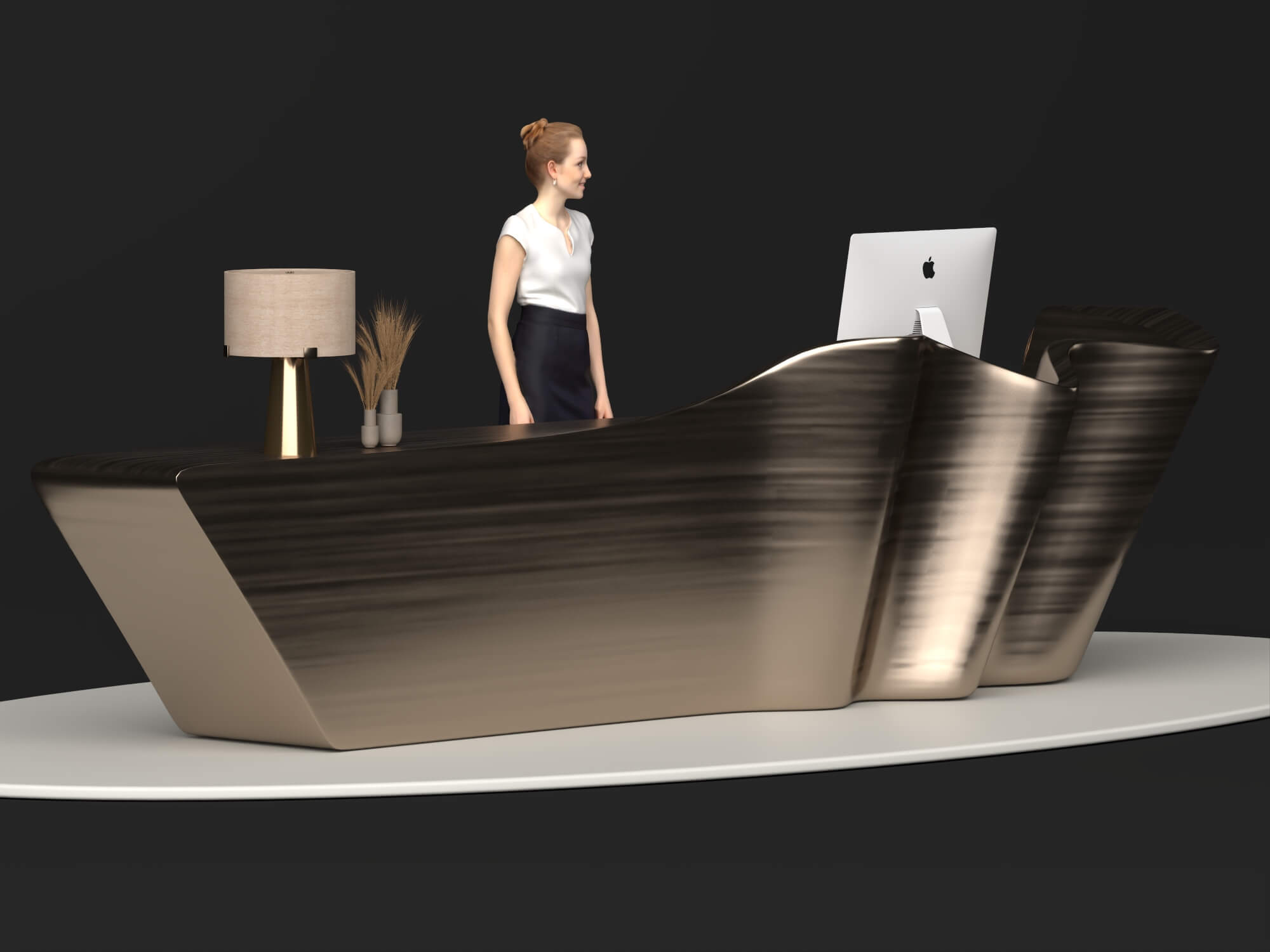 Wavy Metal Reception Desk 3D Asset 3D Model
